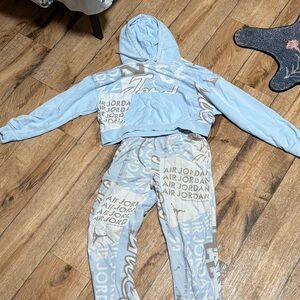 Air Jordan Blue and White Hoodie and Joggers Set